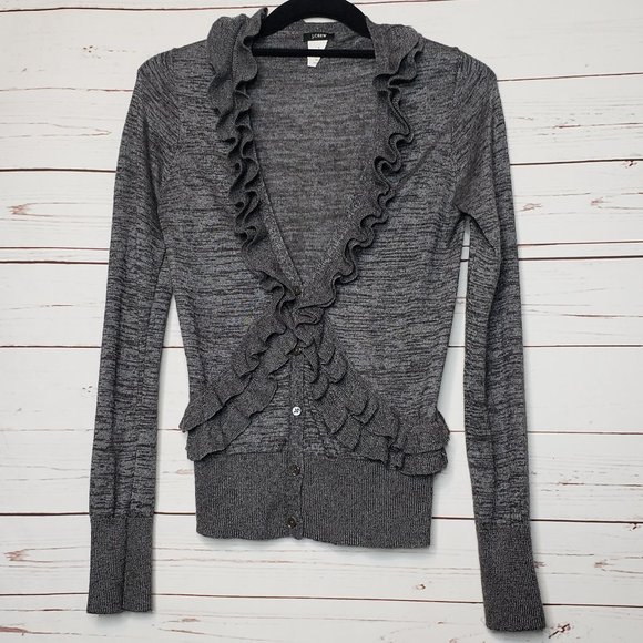 J. Crew Traversa Ruffle Alpaca/Wool Blend Cardigan - Picture 1 of 10